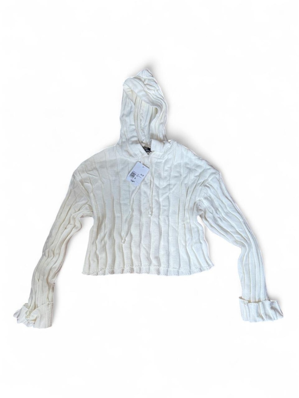 Forever 21 White Cropped Sweater Knit Hoodie